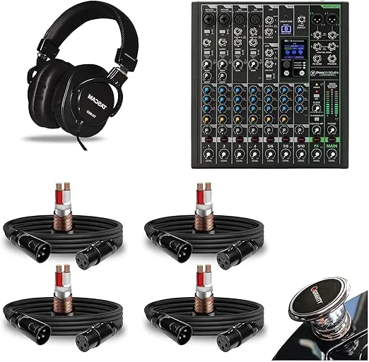 Mackie ProFX10v3+ 10-Channel Mixer with Effects and Bluetooth Bundle with 4 XLR Cables and Closed-Back Studio Mixing Headphones.