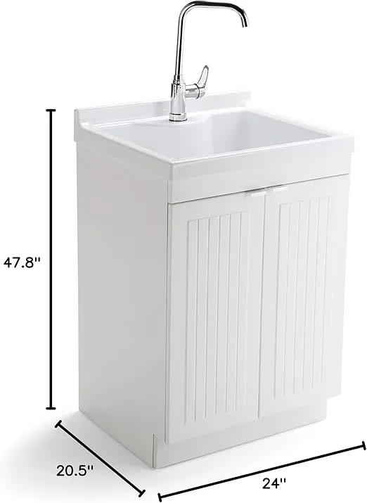 SIMPLIHOME Murphy Traditional 24 Inch Laundry Cabinet with Faucet and ABS Sink in Pure White, For the Laundry Room and Utility Room