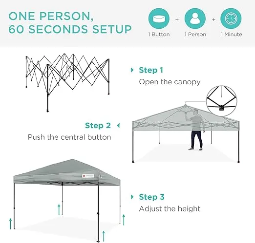 Best Choice Products 10x10ft 1-Person Setup Pop Up Canopy Tent Instant Portable Shelter w/ 1-Button Push, Case, 4 Weight Bags - Silver