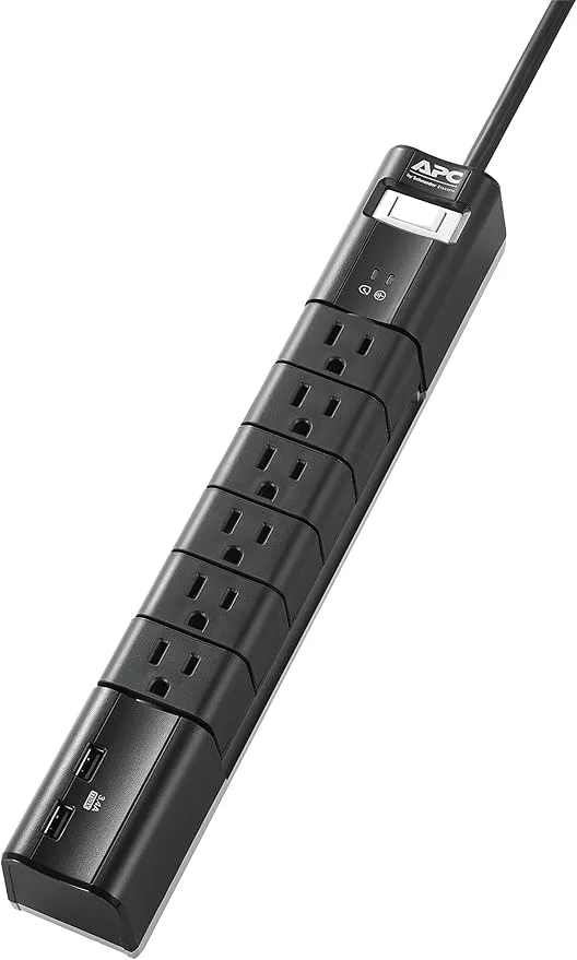 APC Surge Protector with USB Charging Ports, PE6RU3, Rotating Power Strip, 1080 Joule, Flat Plug, 6 Outlet Power Strip