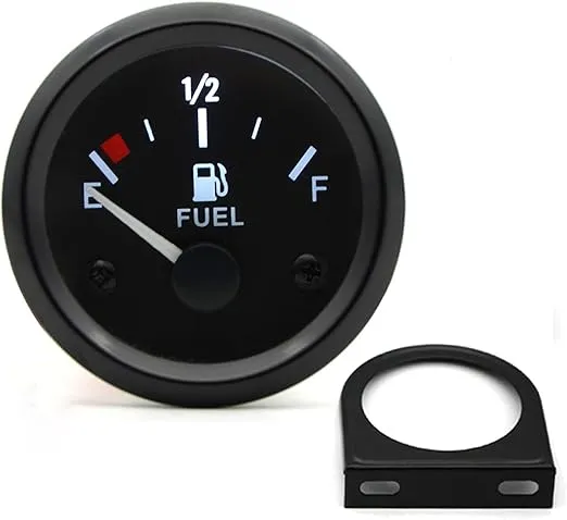 Fuel Level Gauge 2'' 52mm Fuel Level Gauge, Pointer 12V Car Fuel Tank Meter with LED Backlight Rim Automotive Gauges, Black