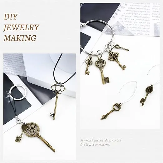 JIALEEY Vintage Skeleton Keys, Wholesale Bulk Lots Mixed Set of 70 Antique Bronze Brass Skeleton Castle Dungeon Pirate Keys, 7oz/200g