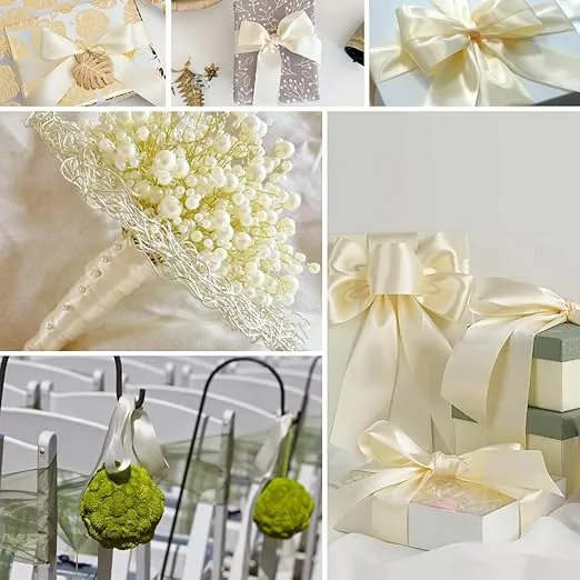 Solid Color Beige Satin Ribbon, 1-1/2 Inches x 25 Yards Fabric Satin Ribbon for Gift Wrapping, Crafts, Hair Bows Making, Wreath, Wedding Party Decoration and Other Sewing Projects