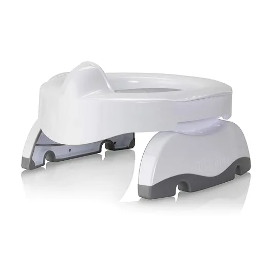 Kalencom Potette Plus Premium 2 in 1 Travel Potty and Toilet Seat Trainer Ring with Built in Pee Guard and Easy-Grip Handles (White/Gray)
