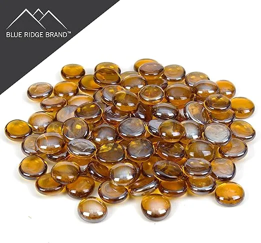 Reflective Fire Pit Glass Beads - Professional Grade Fire Glass for Fire Pit - 3/4" Firepit Glass Rock - Glass Stones - Gas & Propane Fireplace Glass (10 Pound, Middle Amber)