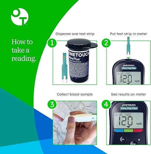 OneTouch Ultra Plus Test Strips For Diabetes Value Pack - 60 Test Strips | Diabetic Test Strips For Blood Sugar Monitor | Self Glucose Testing | (Only Works With OneTouch Ultra Plus Flex Meter)