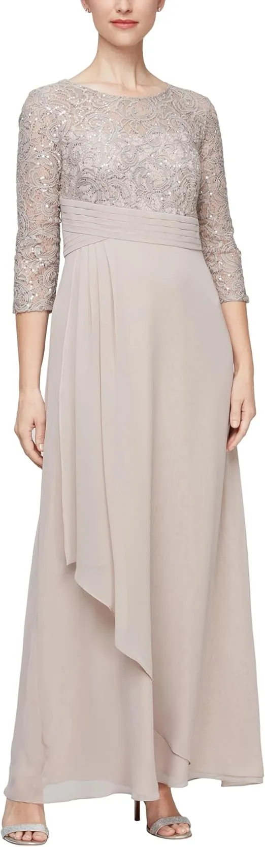 Alex Evenings Women's Long Lace Top Empire Waist Dress