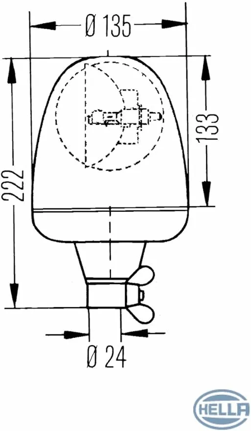 HELLA 2RL 006 846-011 Halogen-Rotating Beacon - KL Rotaflex - 24V - Yellow - Pipe-neck