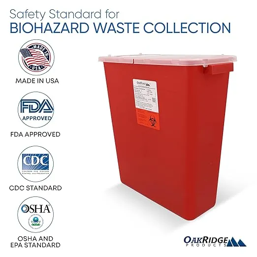 Oakridge Products Large Sharps Container for Home Use and Professional 3 Gallon (10-Pack) with Rotating lid, Biohazard Needle and Syringe Disposal, CDC Certified, Wholesale Business Bundle
