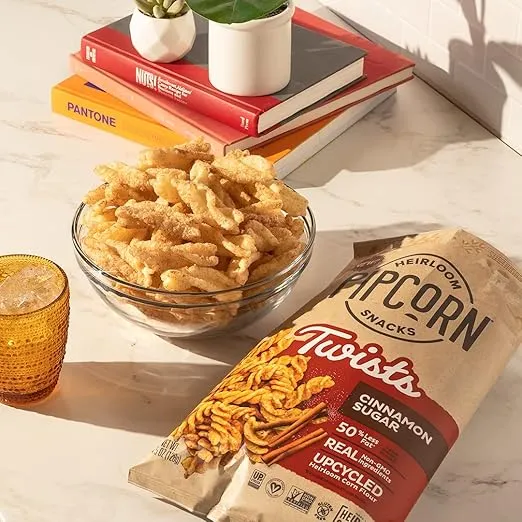 Heirloom Cinnamon Sugar Twists by Pipcorn - 4.5oz 6pk - Healthy Snacks, Gluten Free Snacks, Upcycled Heirloom Corn Flour, Cinnamon Sugar