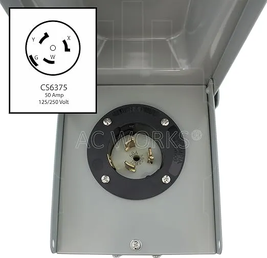 AC WORKS Super Durable Industrial Grade Locking Power Input Inlet (CS6375 50Amp Metal Box)