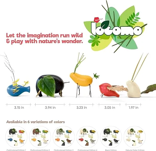 Taksa Toys Locomo Family 1 Open-Ended Waldorf Educational Outdoor Play Figures, Wooden Animal Montessori Toys for Kids 3 4 5 6 7+ for Childs Learning & Creativity Year Old, Gifts (Set of 5)