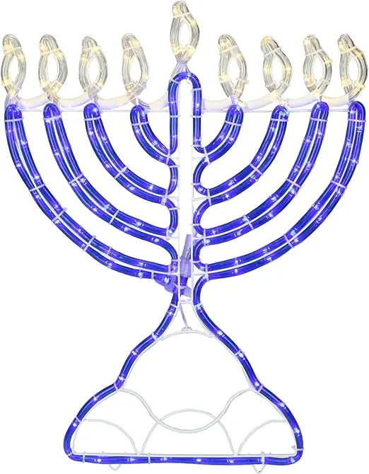 Northlight LED Lighted Hanukkah Rope Light Menorah - 23" - Clear/Blue - White Wire