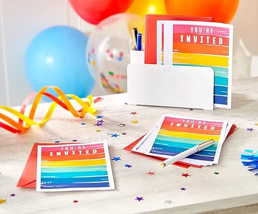 American Greetings All-Occasion Party Invitations with Envelopes, Rainbow Brushstrokes (25-Count)