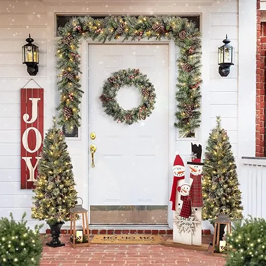 Glitzhome 35.43" H Wooden Snowman Family Porch Decor Merry Christmas Home Indoor Outdoor Porch Wall Christmas Decoration