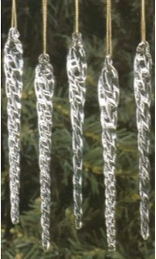 Club Pack of 12 Ice Palace Clear Twisted Glass Icicle Christmas Ornaments 5.25"