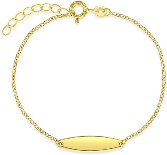14k Yellow Gold Thin Chain Link Engravable Tag Bracelet For Babies and Toddler Girls 5"-6" - Simple and Lightweight Baby Girl Customized Bracelets - Classic Jewelry Gift For Little Girls