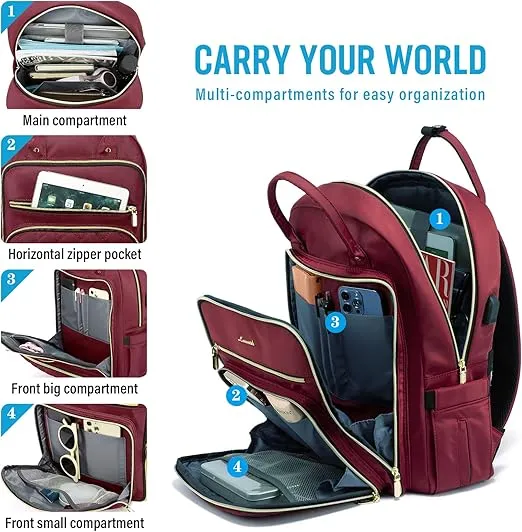 LOVEVOOK Laptop Backpack for Women, Water Resistant Travel Work Backpacks Purse Stylish Business Teacher Nurse Computer Bag with USB Charging Port, Fits 15.6" Laptop