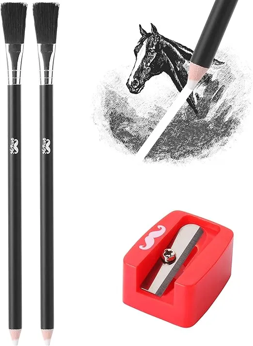 Mr. Pen- Eraser Pencil with Brush, 3 pcs, 2 Eraser Pencils with Brush and 1 Sharpener, Pencil Brush Eraser, Pencil Eraser with Brush, Eraser Pencils for Artists, Eraser Pencils for Drawing