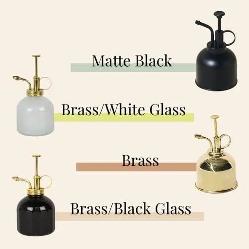 Modern Sprout Black Glass and Brass Plant Mister, Spray Bottles for Indoor Plants, Seed Starting, Indoor Plant Care Accessory, Aesthetic Plant Mister, 8oz, Durable Metal Pump, Vintage-Inspired