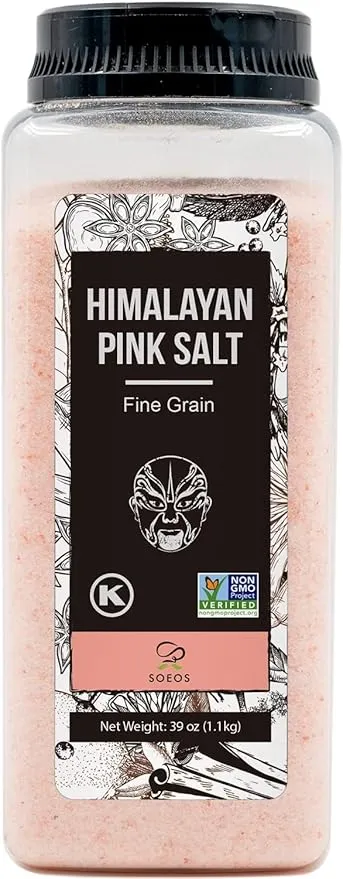 Soeos Pink Himalayan Sea Salt, Fine Grain, 38.8oz (2.4 LB), Kosher Salt, Non-GMO