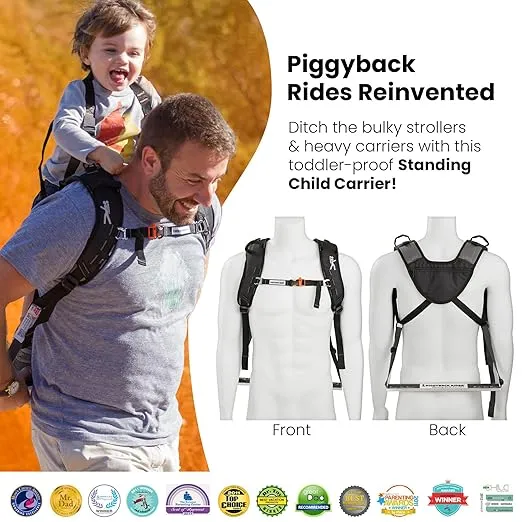 Piggyback Scout Standing Toddler Carrier Backpack - 2-Piece Bundle for Hiking & Travel with Secure Child Safety Harness Included - for Ages 2-4 (Under 50 lbs) - No Accessories Included