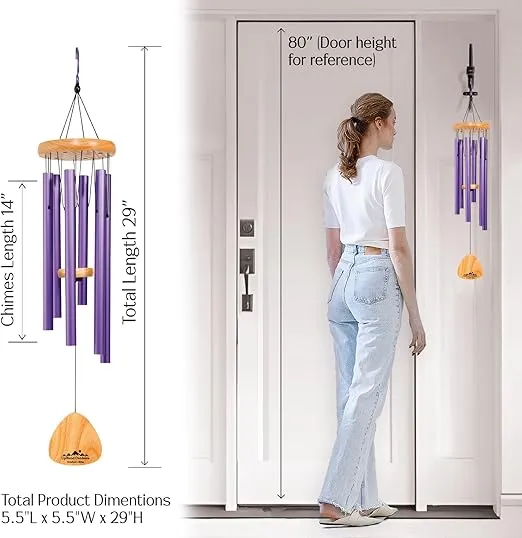 UpBlend Outdoors Wind Chimes for Outside - Deep Tone Wind Chimes, Windchimes Outdoors, Memorial, Sympathy, Loss of Loved One, for Mom and Grandma, Decorative Gift, 29" Purple
