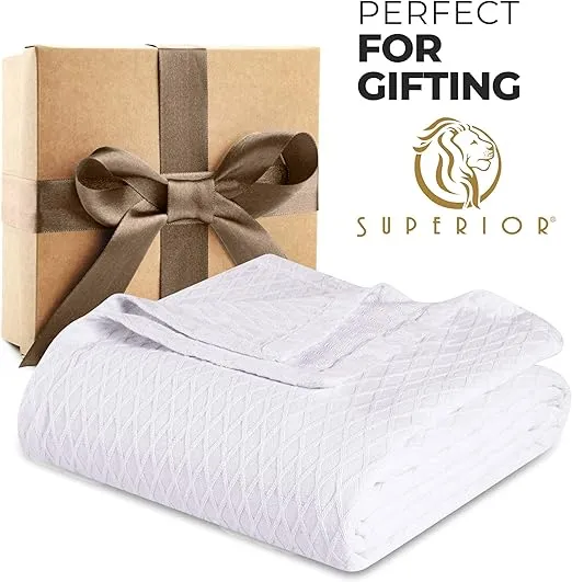 SUPERIOR Diamond Weave, 100% Cotton Cover for Home Blanket, King, White