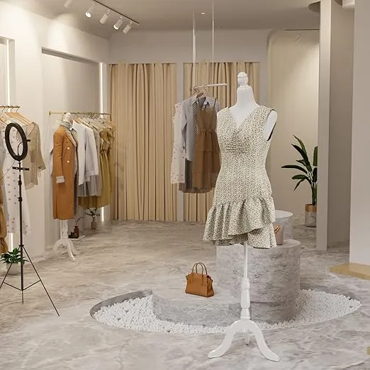 Bonnlo Female Dress Form Pinnable Mannequin Body Torso with Wooden Tripod Base Stand (White, 2-4)