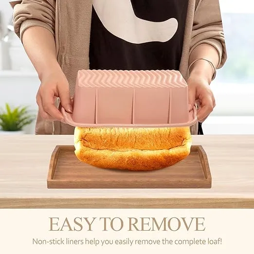 Silicone Bread Loaf Pan, 2 PCS Rectangular Non-Stick Baking Mold Pans for Oven, Bread, Cake, Easy Release