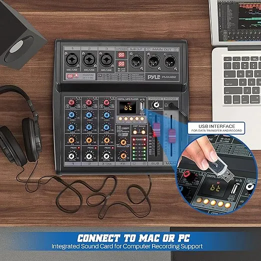 Pyle Professional Bluetooth DJ Audio Mixer - 3 - Channel DJ Controller Sound Mixer w/DSP 16 Preset Effects, USB Interface, 3 Mic/Line Input, Built-in FX Processor MP3 Player, Headphone Jack -PMX462