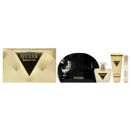Guess Seductive 2.5oz EDT Spray, 0.5oz EDT Spray, 3.4oz Body Lotion, Pouch Women 4 Pc Gift Set