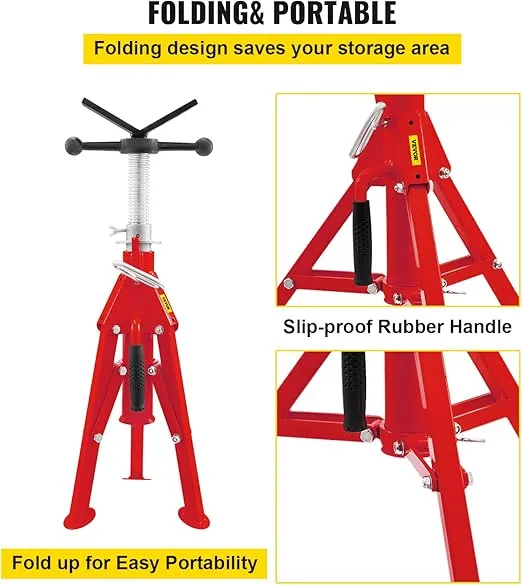 Mophorn V Head Pipe Stand 1/8"-12" Capacity,Adjustable Height 20"-37",Pipe Jack Stands 2500 lb. Load Capacity,Portable Folding Pipe Stands, Carbon Steel Body More Durable