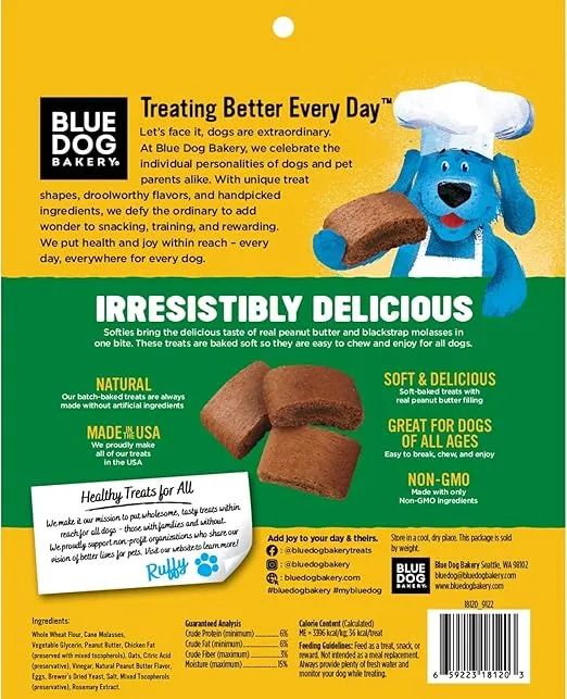Blue Dog Bakery Natural Dog Treats, Softies, Peanut Butter Flavor, 16.2oz Bag, 1 Bag