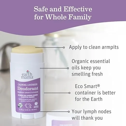 Earth Mama Calming Lavender Deodorant | Safe for Sensitive Skin, Pregnancy and Breastfeeding, Contains Organic Lavender, Calendula and Coconut Oil, No Baking Soda or Aluminum, 2.65-Ounce (2-Pack)
