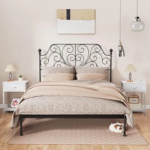 Furologee White Nightstand with Fabric Drawer, Small Side Table for Small Spaces, 2 Tiers Storage Shelves End Table, Night Stand, Tall 23.6" Bedside Table for Living Room, Bedroom, Dorm