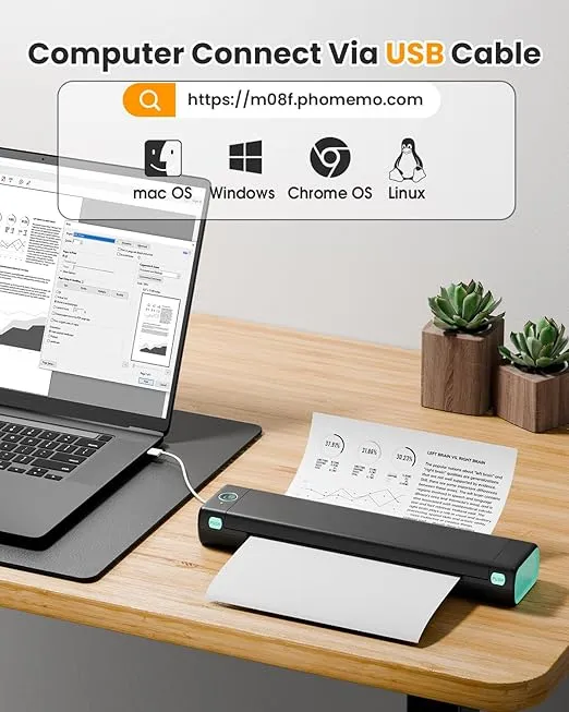 Phomemo M08F Pro Portable Printer Wireless Travel, [Upgrade] Portable Thermal Printer Support 8.5" X 11" US Letter, Inkless Bluetooth Printer Compatible with iOS, Android, PC for Travel, Office, Home