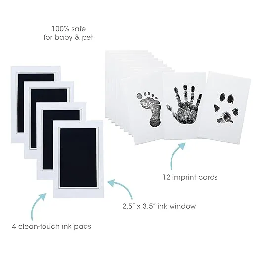 Pearhead 4-Pack Clean-Touch Ink Pad Kit, Mess-Free Inkless Handprint and Footprint Pad with Impression Cards, Suitable for Babies and Pets, Holiday Gift for Newborns and Small Animals