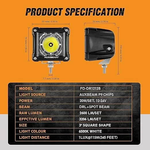 Auxbeam 3 Inch LED Cubes with DRL 2 Modes LED Light Bar 20W Offroad Spot Light LED Work Light Driving Light Cube Light Pods Fog Light for Jeep Truck 4x4 ATV Motorcycle