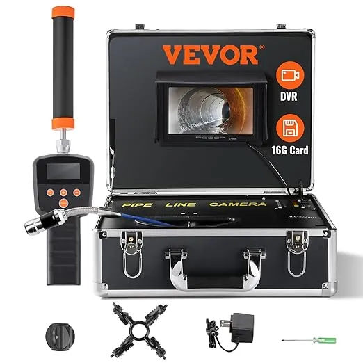 VEVOR Sewer Camera with 512Hz Locator, 131 ft/40 m, 7" Pipeline Inspection Camera with DVR Function, IP68 Camera with 12 Adjustable LEDs, A 16 GB SD Card for Sewer Line, Home, Duct Drain Pipe Plumbing
