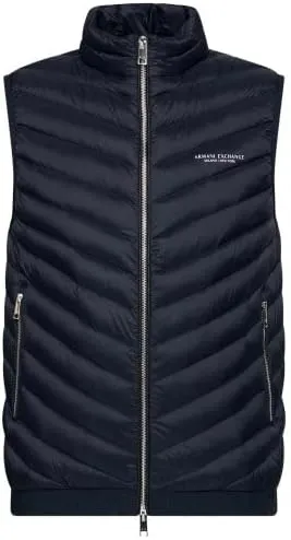 A|X ARMANI EXCHANGE mens Real Down Quilted Packable Vest, Navy/Melange Grey, Large US