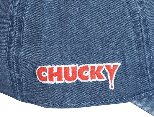 Chucky Face with Distressed Logo Adult Denim Baseball Cap