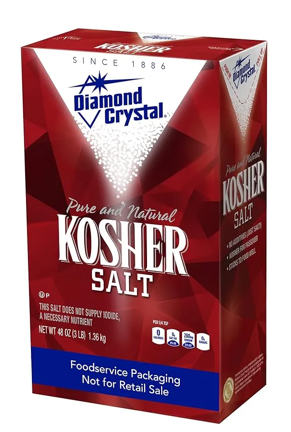 Diamond Crystal Kosher Salt – Full Flavor, No Additives and Less Sodium - Pure and Natural Since 1886 (Restuarant Pack) - 3 Pound Box