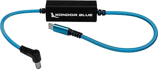 KONDOR BLUE | 16" DC 2.5mm Barrel Plug to USB-C PD 2-Way V-Mount Charger Braided Power Delivery Cable for Mirrorless Cameras, Phones, Laptops & More | Blue