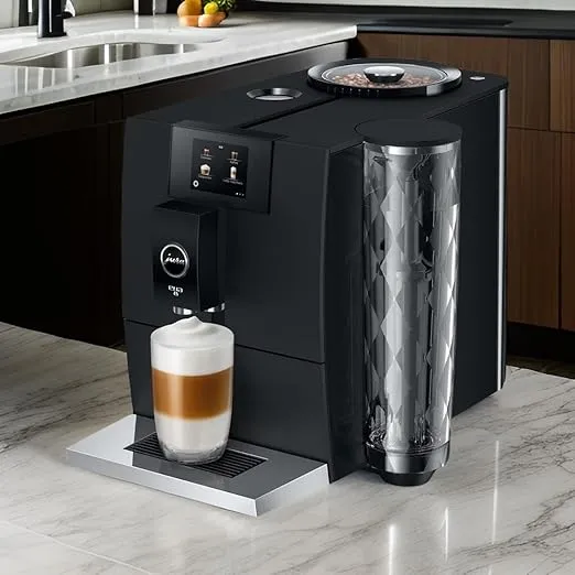 Jura ENA 8 Automatic Espresso Machine (Full Metropolitan Black) Bundle Glass Milk Container, Water Stabilizer, 1-Pound Whole Bean Coffee Cleaning Tablets (5 Items)
