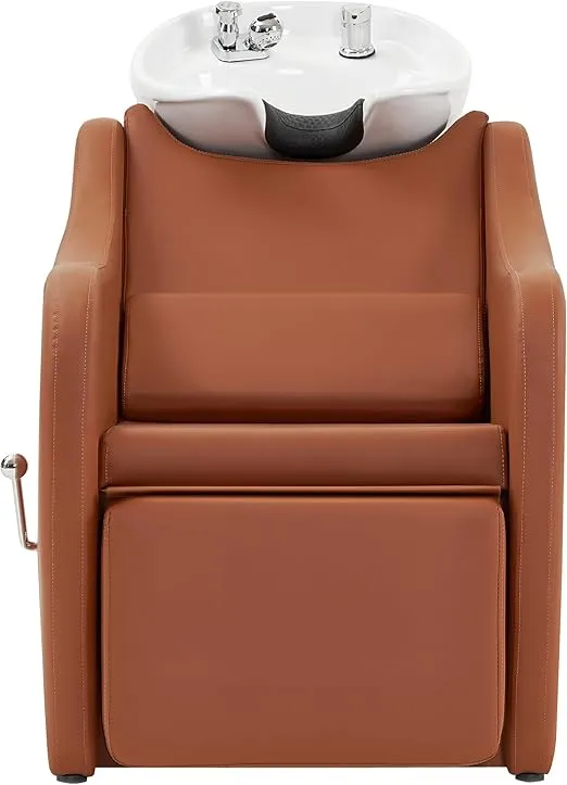 BarberPub Shampoo Barber Classic Chair, Ceramic Shampoo Bowl Sink Chair Station for Spa Beauty Salon 9090