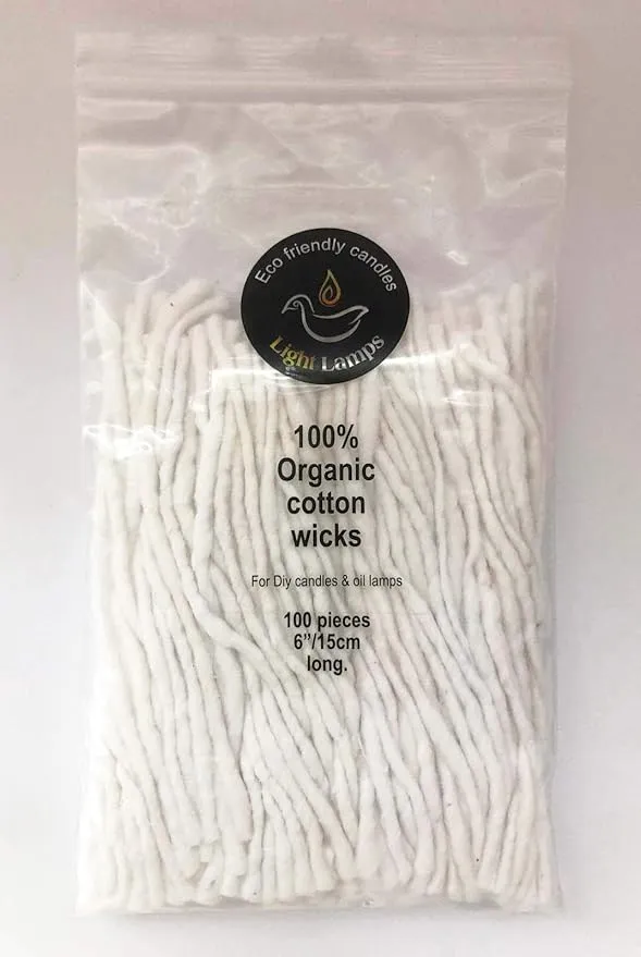 100 XLong Cotton Wicks for Candle Making, 6"/15cm Long Organic Cotton Wicks for DIY Projects, Ideal for Kerosene Oil Lamp, Diya Candle Making, Cotton Wicks for Oil Lamps, Wick Burner