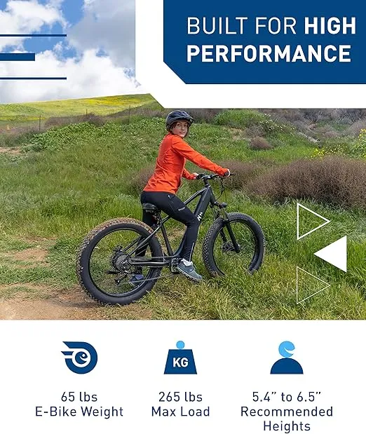 Hiboy P6 Electric Bike for Adults, 28MPH 62.1Miles Range 1000W Peak Motor 48V 13Ah Removable Battery Ebike, 26” x 4.0" Fat Tire Electric Bicycle, Shimano 7 Speed, Hydraulic Suspension, UL Certified