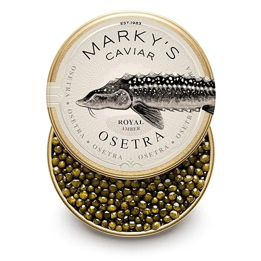 MARKY'S Royal Amber Osetra Sturgeon Black Caviar - 2 oz / 56 g - Malossol Ossetra Black Roe - GUARANTEED OVERNIGHT