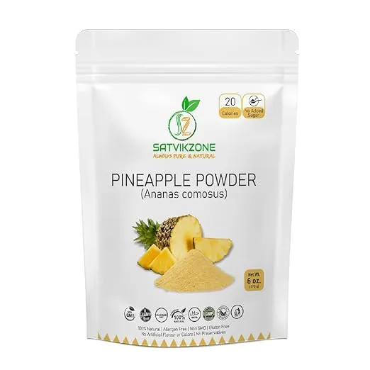 Pineapple Fruit Powder, 100% Natural, 6 oz, Vegan Friendly, No Added Sugar, No Artificial Flavors/Colors/Preservatives, NON-GMO, Eco-friendly Standup Resealable Pouch